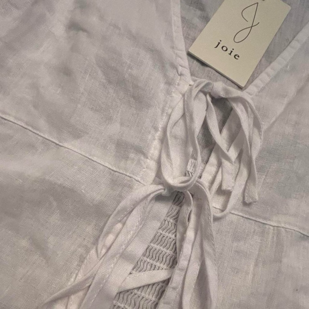 Joie White V-Neck Blouse with Tie Detail - Picture 5 of 7